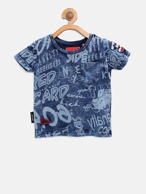 

Gini and Jony Boys Blue Printed Round Neck T-shirt