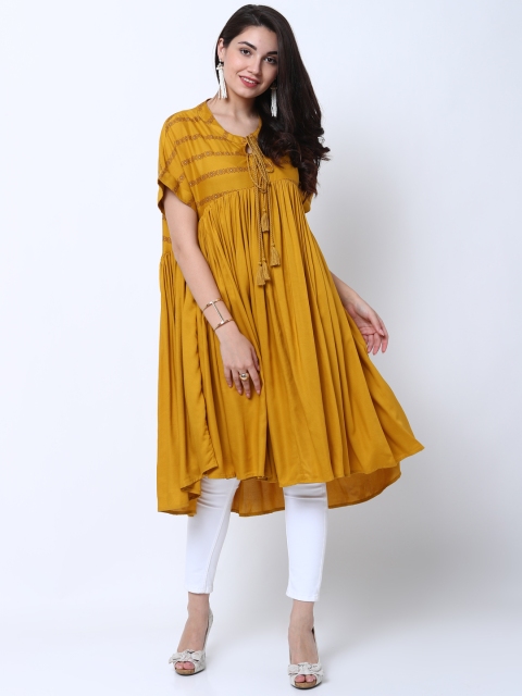 

Vishudh Women Mustard Printed Anarkali Kurta