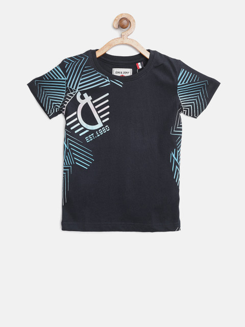 

Gini and Jony Boys Navy Printed Round Neck T-shirt, Navy blue