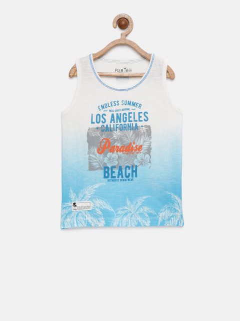 

Palm Tree Boys White & Blue Printed Round Neck Sleeveless T-shirt
