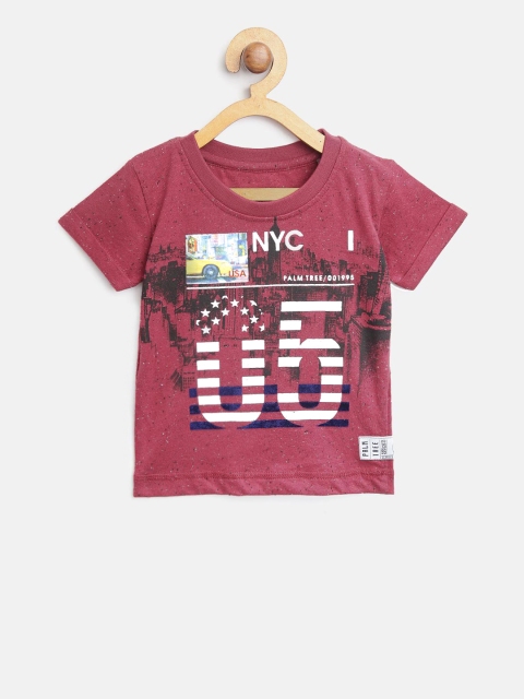 

Palm Tree Boys Maroon & White Printed Round Neck T-shirt with Speckled Effect