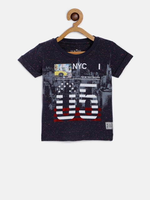 

Palm Tree Boys Navy Blue Printed Round Neck T-shirt