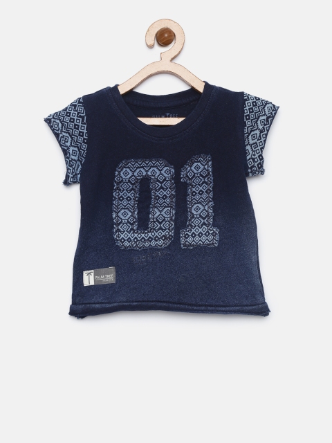 

Palm Tree Boys Navy Blue Self Design Round Neck T-shirt