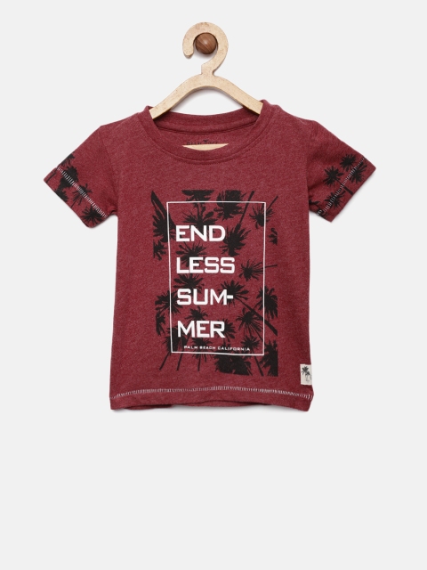 

Palm Tree Boys Maroon Printed Round Neck T-shirt