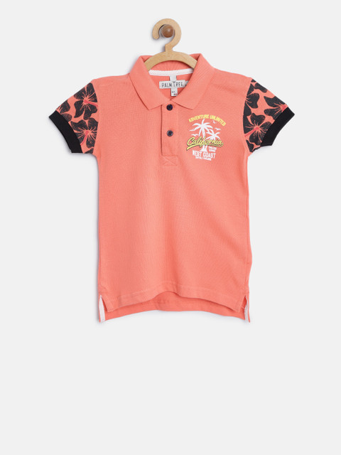 

Palm Tree Boys Coral Orange Solid Polo Collar T-shirt
