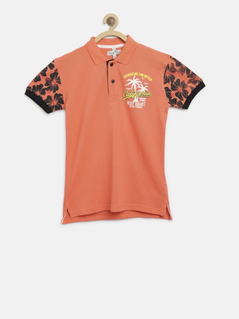 

Palm Tree Boys Coral Orange Solid Polo Collar T-shirt