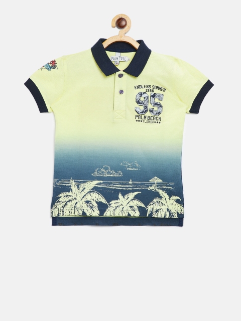 

Palm Tree Boys Yellow Dyed Polo Collar T-shirt with Printed Detail