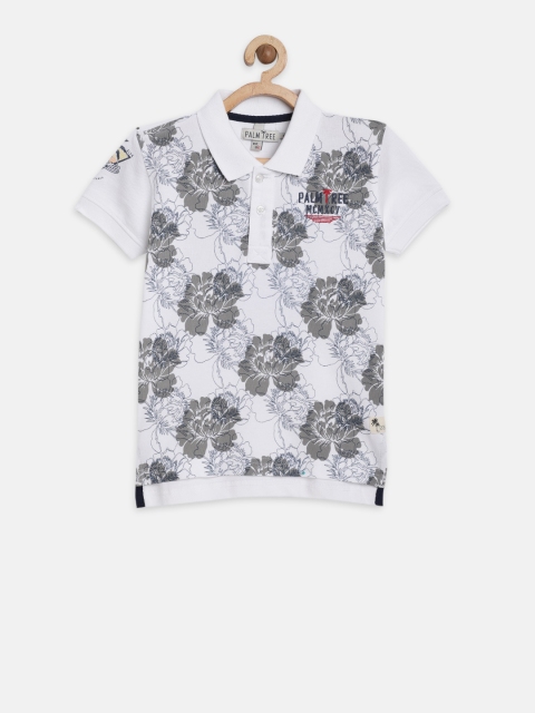 

Palm Tree Boys White & Grey Printed Polo Collar T-shirt