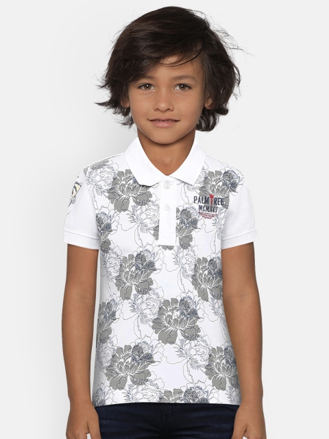 

Palm Tree Boys White & Grey Printed Polo Collar T-shirt
