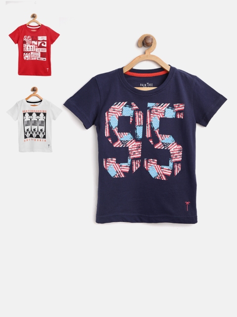 

Palm Tree Boys Pack of 3 Printed Round Neck T-shirts, Red