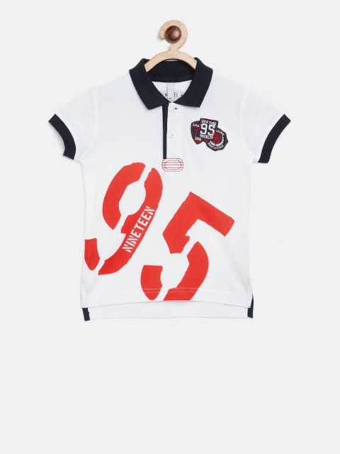 

Palm Tree Boys White Printed Polo Collar T-shirt