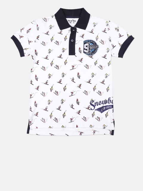 

Palm Tree Boys White Printed Polo Collar T-shirt