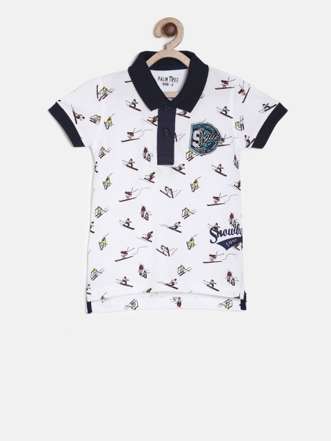 

Palm Tree Boys White Printed Polo Collar T-shirt