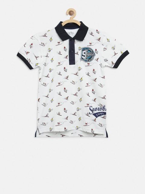 

Palm Tree Boys White Printed Polo Collar T-shirt