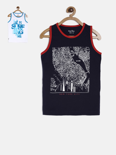 

Palm Tree Boys Pack of 2 Printed Round Neck T-shirts, Navy blue