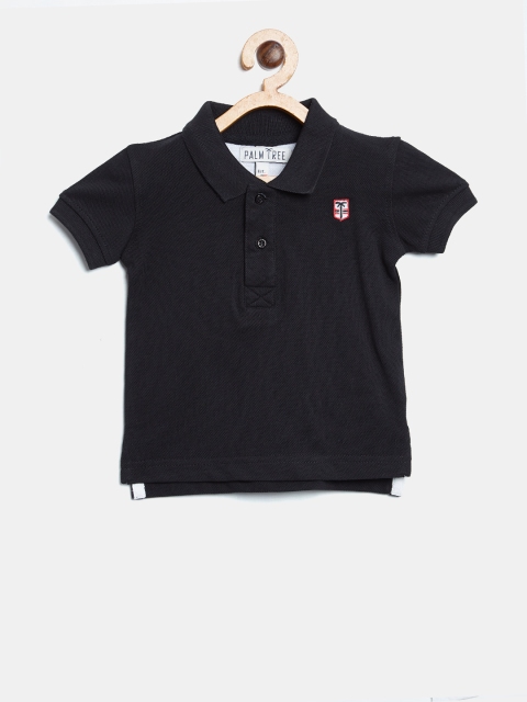 

Palm Tree Boys Black Solid Polo Collar T-shirt