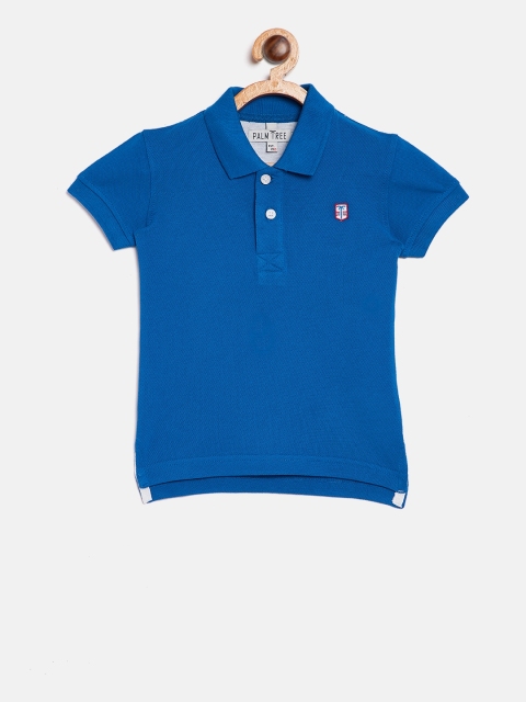 

Palm Tree Boys Blue Solid Polo Collar Pure Cotton T-shirt