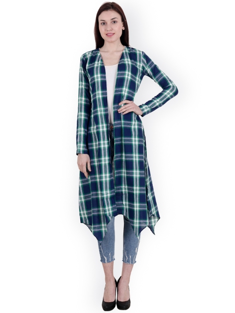 

SCORPIUS Blue & Green Checked Open Front Shrug