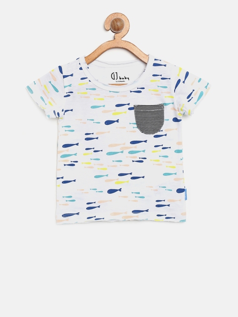 

Gini and Jony Boys White Printed Round Neck T-shirt