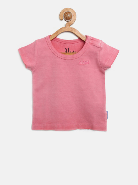 

Gini and Jony Boys Pink Solid Round Neck Pure Cotton T-shirt