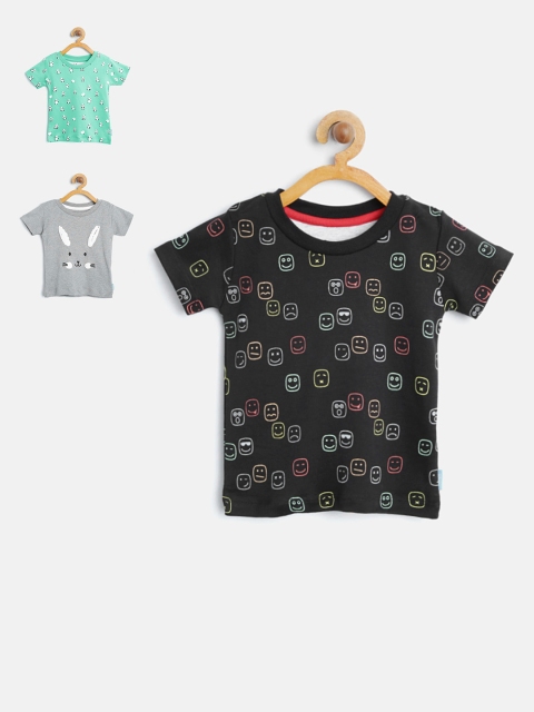 

Gini and Jony Boys Pack of 3 Printed Round Neck T-shirts, Black