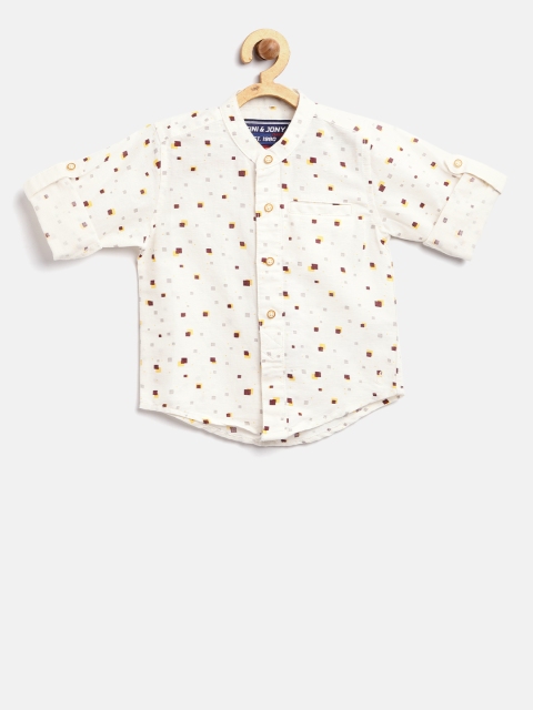 

Gini and Jony Boys Off-White & Brown Regular Fit Printed Casual Shirt