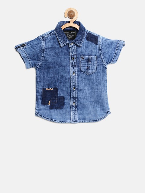 

Gini and Jony Boys Blue Regular Fit Dyed Casual Shirt