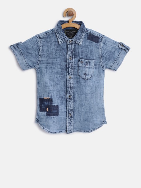 

Gini and Jony Boys Blue Regular Fit Solid Chambray Shirt