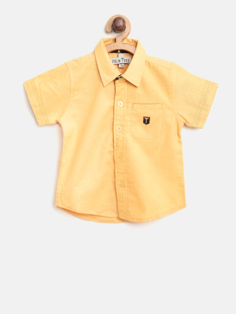 

Palm Tree Boys Yellow Regular Fit Solid Casual Shirt