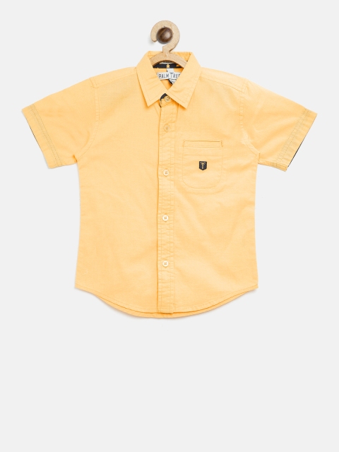 

Palm Tree Boys Yellow Regular Fit Solid Casual Shirt