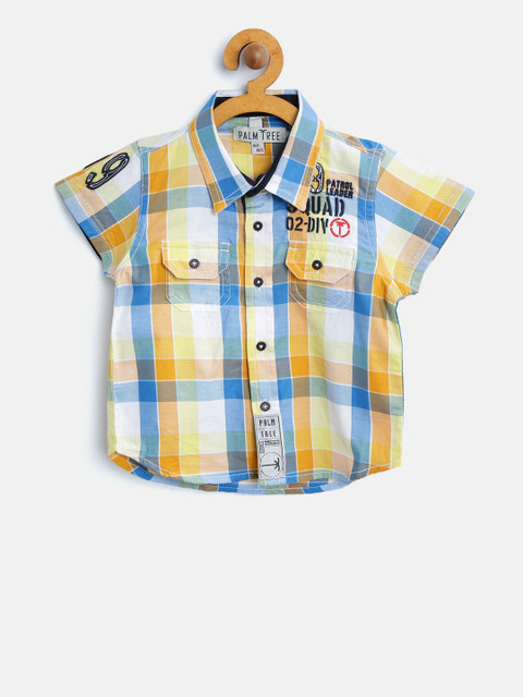 

Palm Tree Boys Blue & Orange Regular Fit Checked Casual Shirt