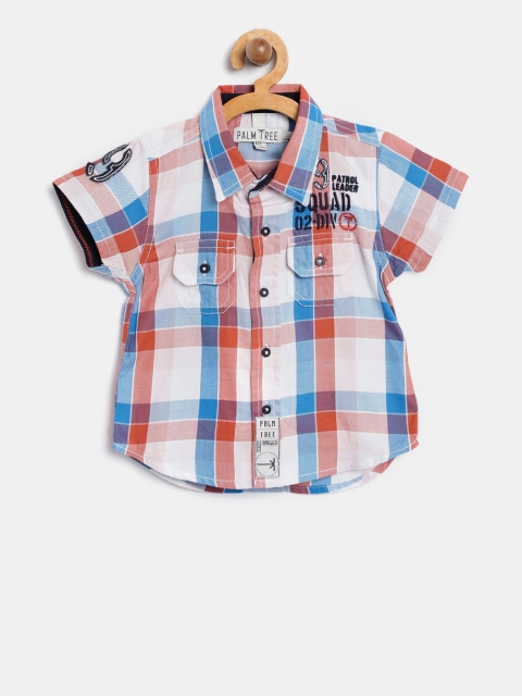 

Palm Tree Boys Rust Red & Blue Regular Fit Checked Casual Shirt