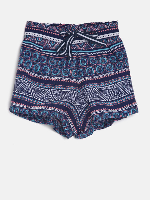 

Gini and Jony Girls Blue Printed Regular Fit Shorts