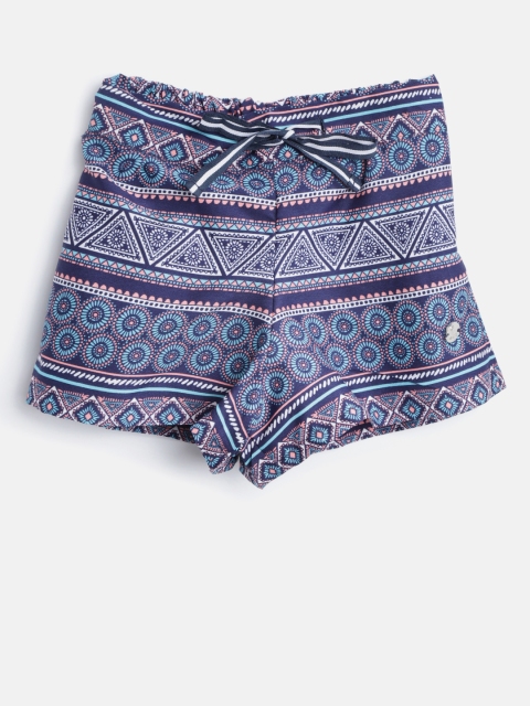 

Gini and Jony Girls Navy Blue & Pink Printed Midi Fit Regular Shorts