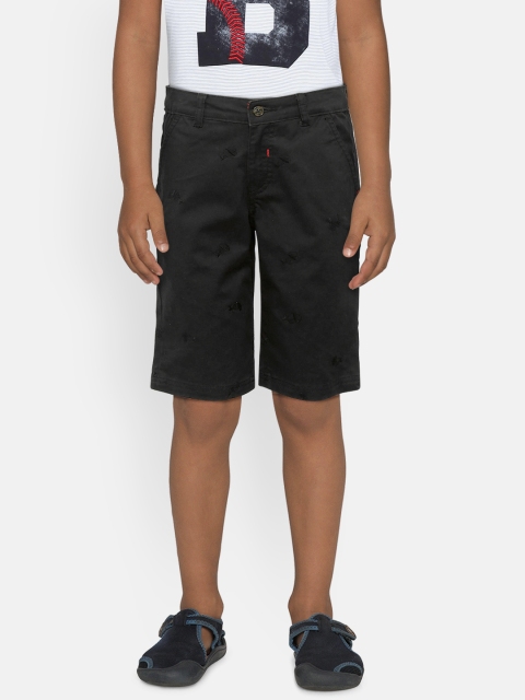 

Gini and Jony Boys Black Embroidered Classic Fit Shorts