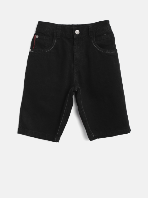 

Palm Tree Boys Black Solid Regular Fit Denim Shorts