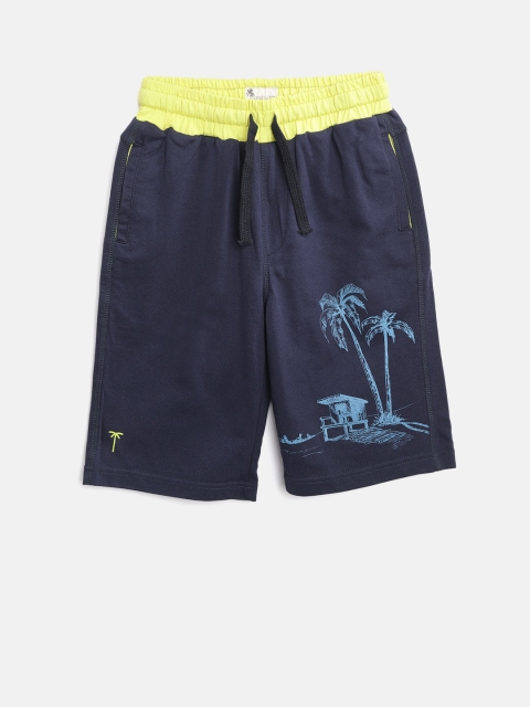 

Palm Tree Boys Navy Printed Detail Regular Fit Shorts, Navy blue