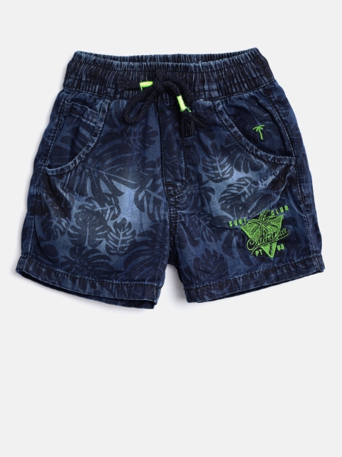 

Palm Tree Boys Navy Blue Printed Regular Fit Denim Shorts