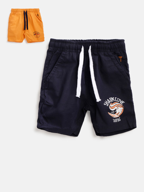 

Palm Tree Boys Pack of 2 Solid Regular Shorts, Orange