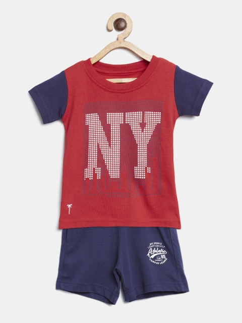 

Palm Tree Boys Red & Navy Blue Printed T-shirt with Shorts