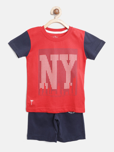 

Palm Tree Boys Red & Navy Printed T-shirt with Shorts