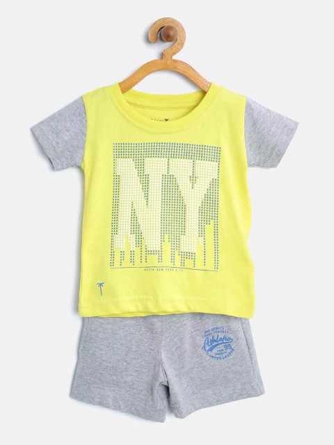 

Palm Tree Boys Yellow & Grey Melange Printed T-shirt with Shorts