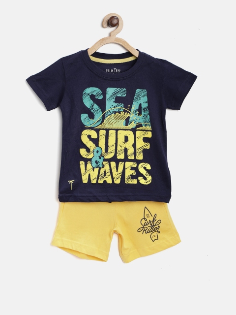 

Palm Tree Boys Navy Blue & Yellow Printed T-shirt with Shorts