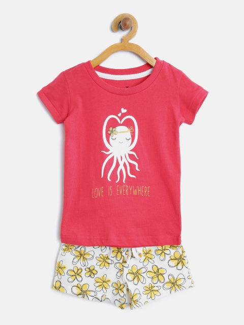 

Palm Tree Girls Pink & Off-White Printed T-shirt with Shorts