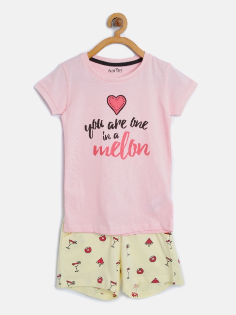 

Palm Tree Girls Pink & Yellow Printed T-shirt with Shorts