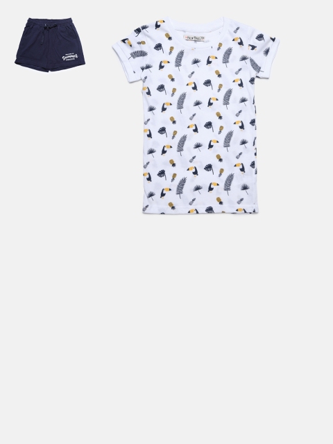 

Palm Tree Girls White & Navy Blue Printed T-shirt with Shorts