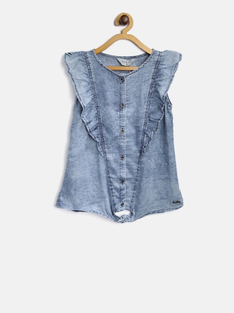

Gini and Jony Girls Blue Washed Chambray Top with Tie-Up Detail