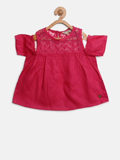 

Gini and Jony Girls Magenta Woven Design Cold Shoulder A-Line Top