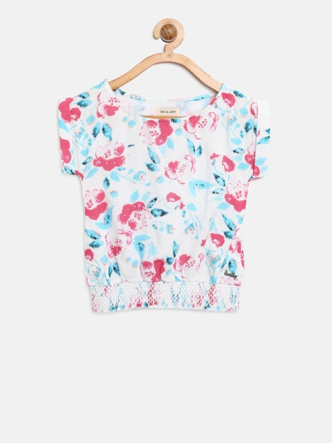 

Gini and Jony Girls White & Pink Printed Blouson Top