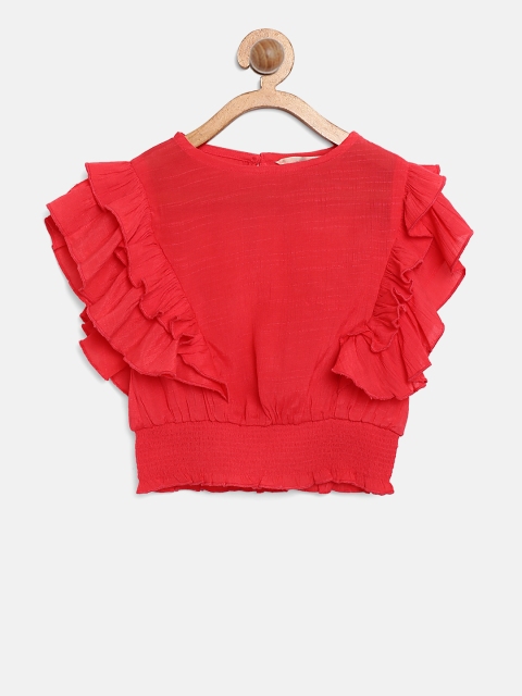 

Gini and Jony Girls Coral Pink Solid Blouson Top